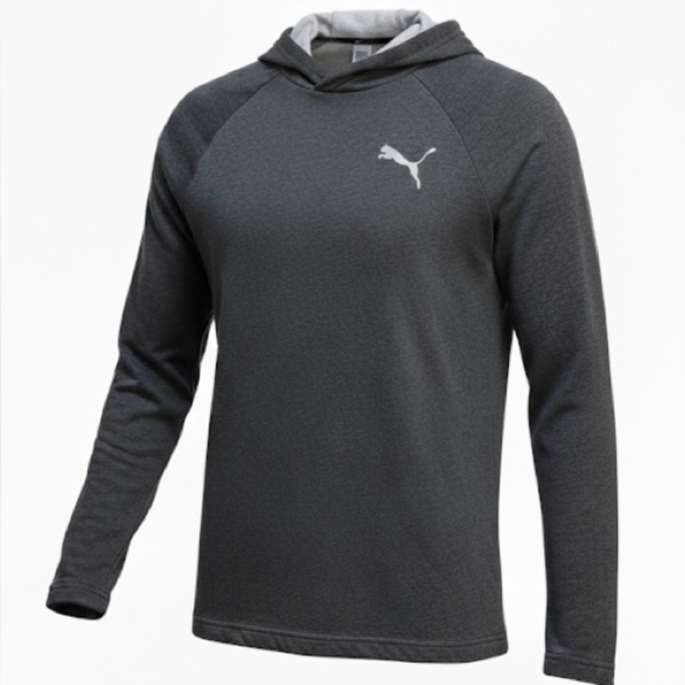 Puma Men’s Gray Long Sleeve Logo Pullover Shirt With Hood Size Small